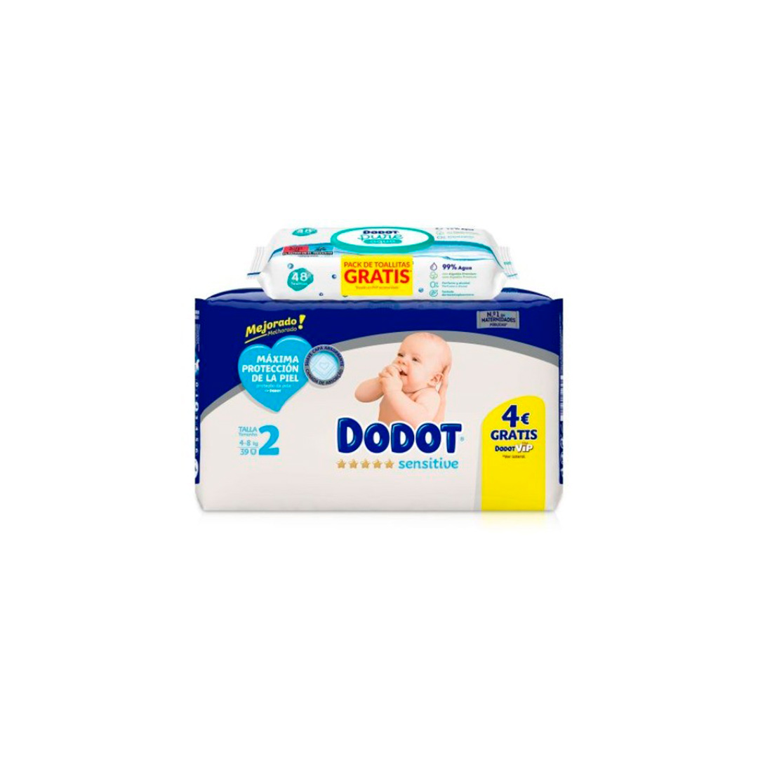Pack Pañales dodot sensitive talla 2 + toallitas aqua pure 